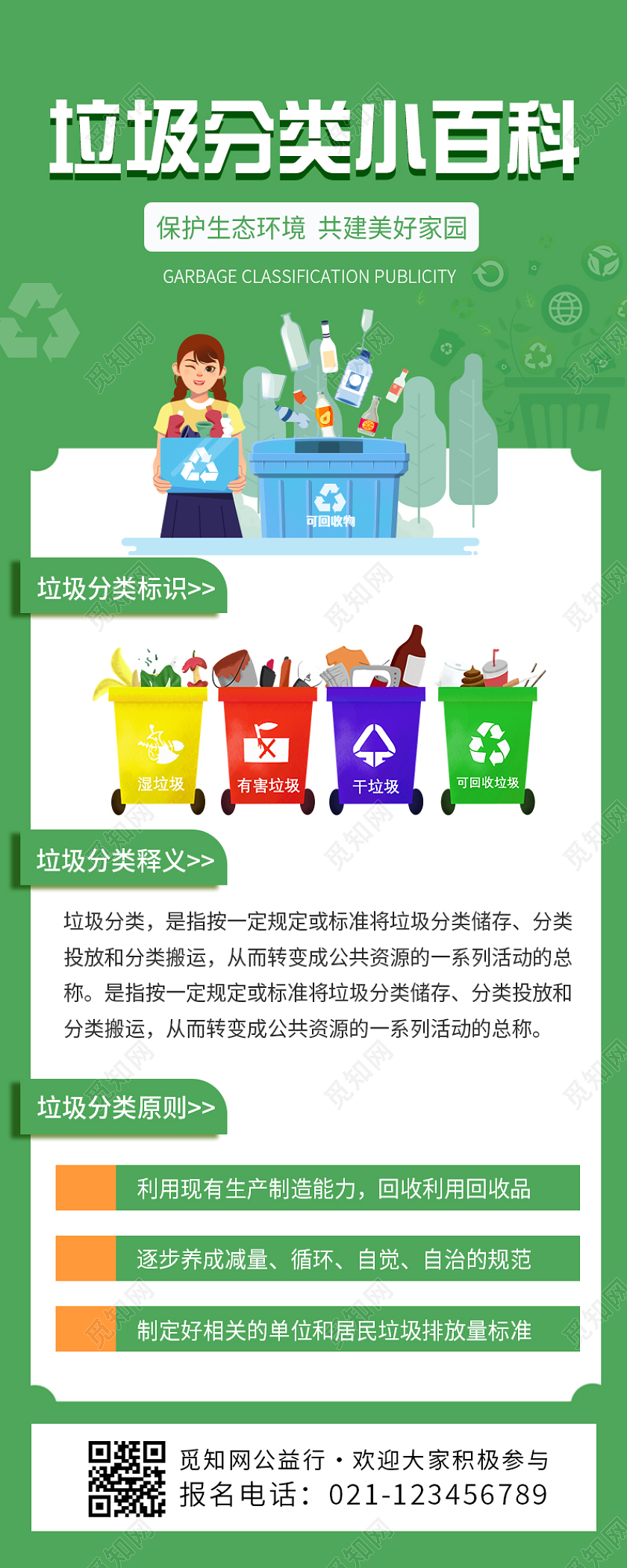 绿色简约大气垃圾分类从我做起垃圾分类手机长图手机UI长图