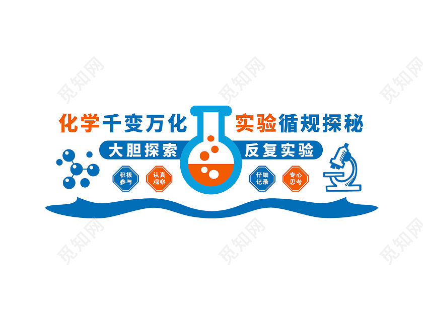 蓝色简约卡通化学千变万化实验循规探秘化学文化墙