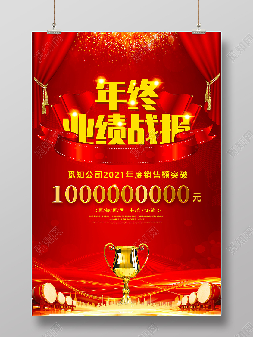 红色大气喜庆年终销售战报海报年终业绩战报海报