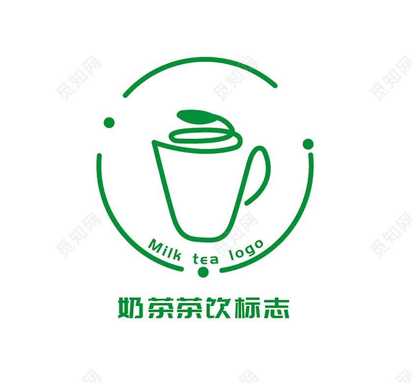 绿色简洁风格线条奶茶茶饮标志奶茶logo