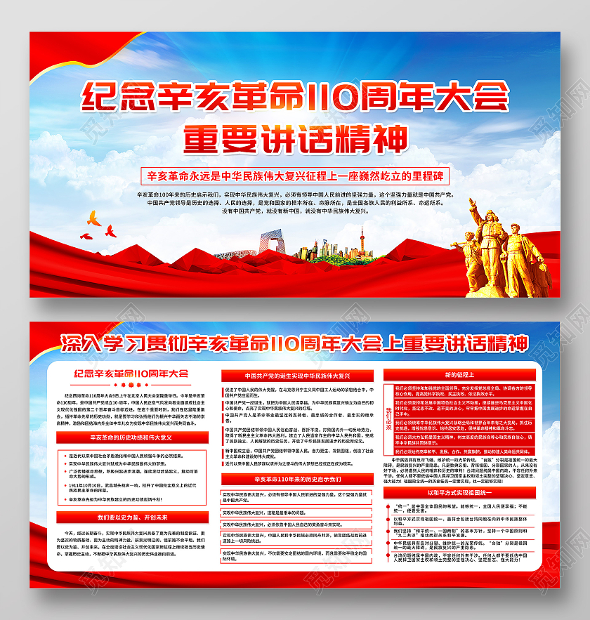 红色简约纪念辛亥革命110周年宣传栏辛亥革命110周年解读宣传栏