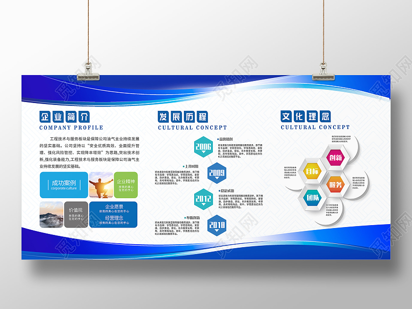 蓝色渐变大气简约业企业简介文化展板