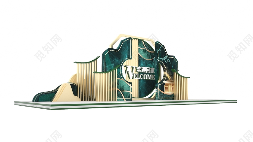 简约新中式风格地产美陈拍照装置留影区房地产美陈