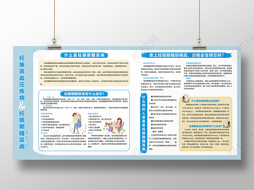 蓝色清新简约妊娠期高血压疾病妊娠期糖尿病预防展板