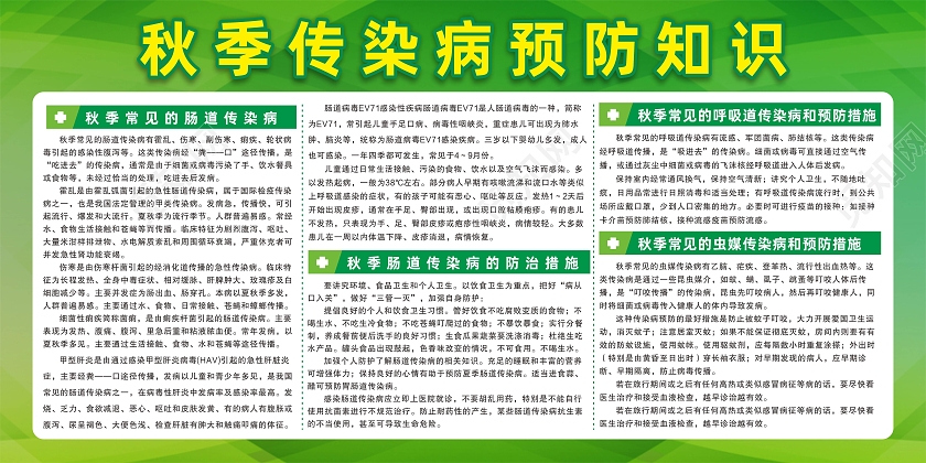 绿色渐变背景秋季呼吸道传染病预防健康知识展板秋季疾病预防