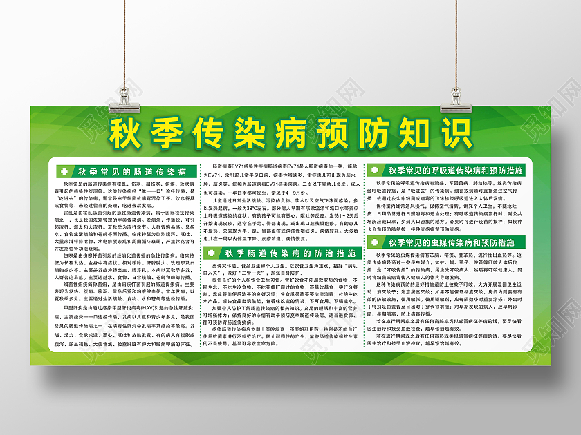 绿色渐变背景秋季呼吸道传染病预防健康知识展板秋季疾病预防