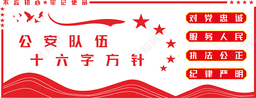 红色公安队伍十六字方针不忘初心牢记使命对党忠诚公安文化文化墙