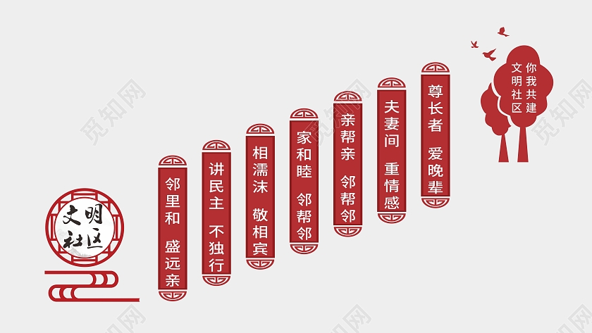 红色简约大气文明社区你我共建社区楼梯文化墙