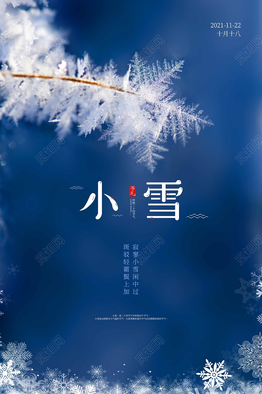 蓝色大气摄影风小雪传统节气海报