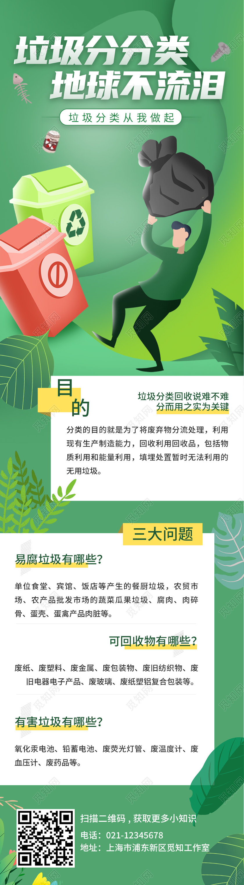 绿色垃圾分分类地球不流泪知识科谱长图垃圾分类ui手机长图垃圾分类手机长图