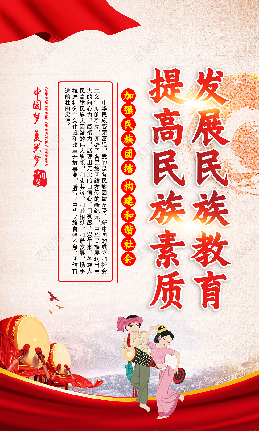 党建黄色大气风格民族团结标语海报