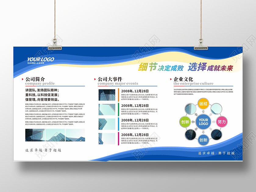 蓝色简约细节决定成败企业文化宣传展板文化展板
