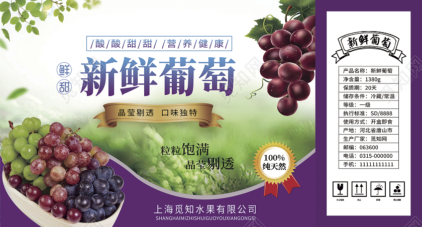 新鲜葡萄紫色背景绿色背景手提袋手提盒包装葡萄包装