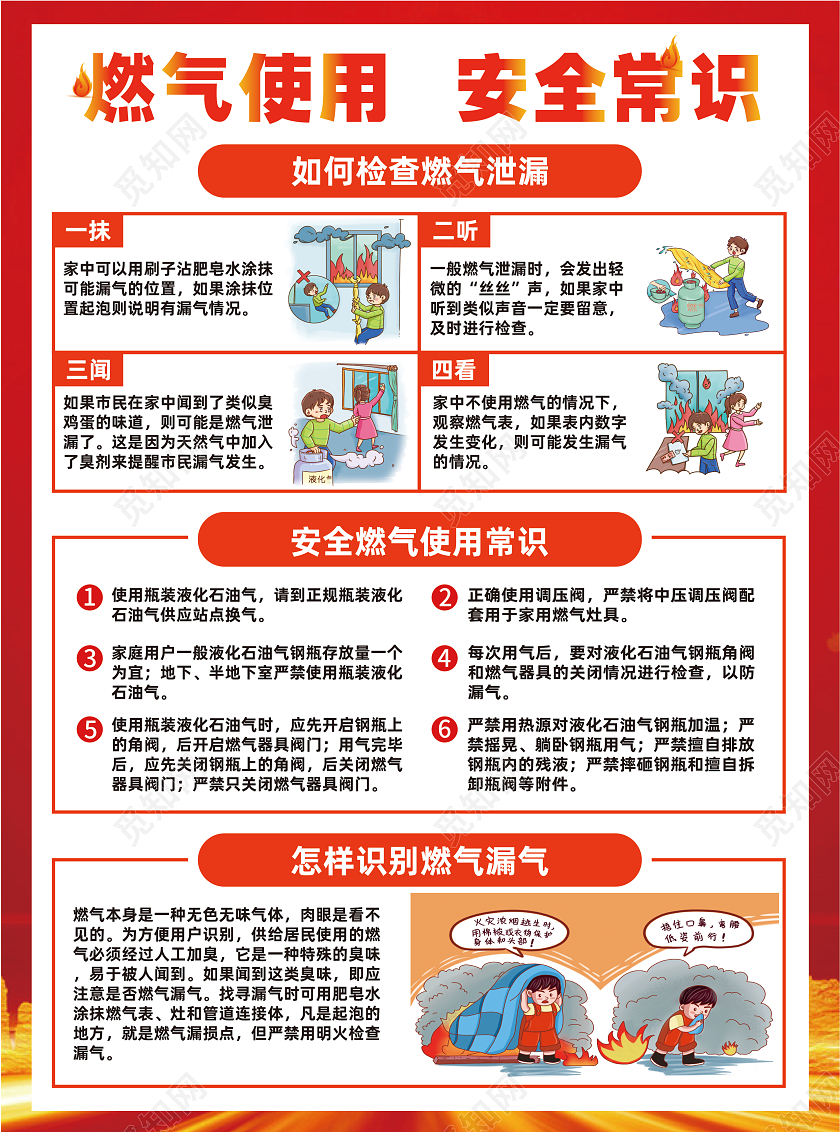 红色插画燃气安全情系万家燃气安全宣传单