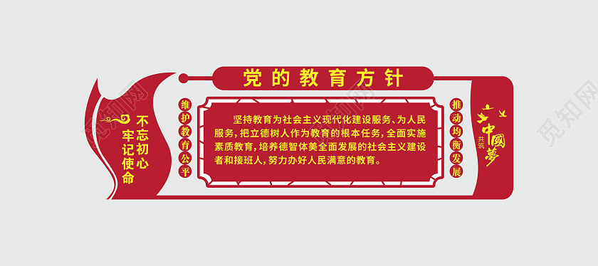 红色简约大气党的教育方针文化墙