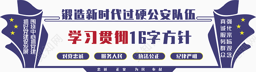 锻造新时代过硬公安队伍学习贯彻16字方针公安局文化墙公安文化文化墙