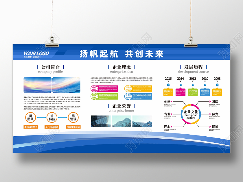 蓝色简约扬帆起航企业文化宣传展板文化展板
