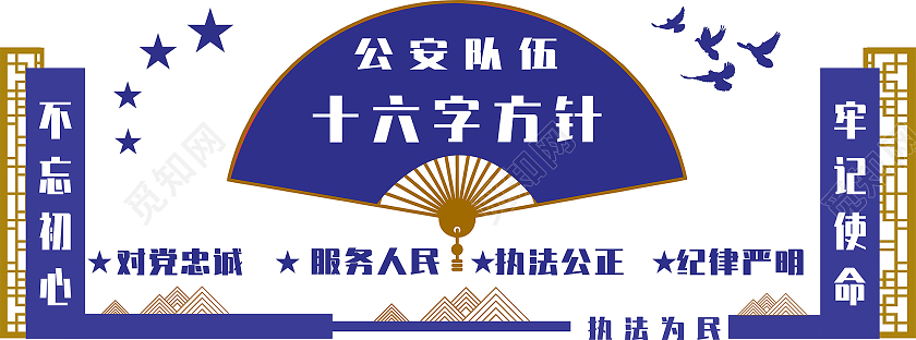 公安队伍十六字方针对党忠诚服务人民执法公正公安文化文化墙