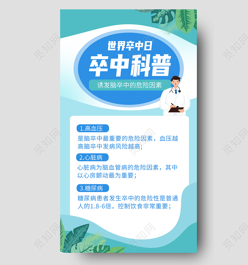 绿色简约卒中科普世界卒中日手机海报