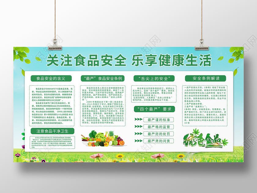蓝绿简约食品宣传栏学校食品安全食品安全展板食品安全宣传栏