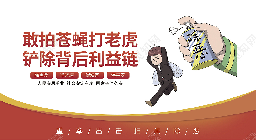 红色背景卡通儿童扫黑除恶套图黑恶势力不除