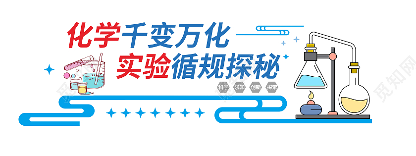简约蓝色风格校园化学实验文化墙化学文化墙