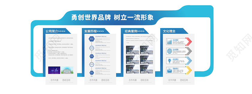大气蓝色几何风格企业简介文化墙