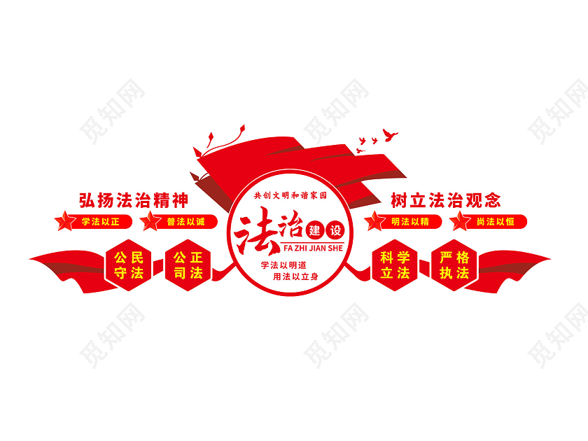 红色大气简约法治建设弘扬法治精神树立法治观念法治文化墙
