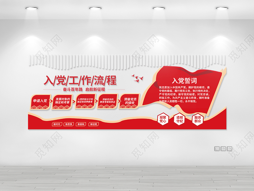 红色大气创意入党工作流程党政党建宣传文化墙设计入党流程文化墙