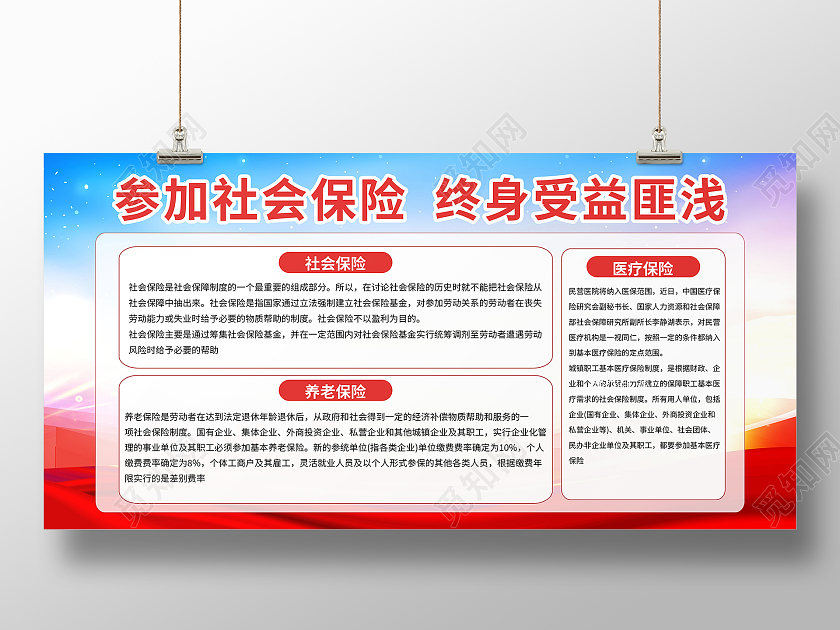 参加社会保险终身受益匪浅保险知识模板设计