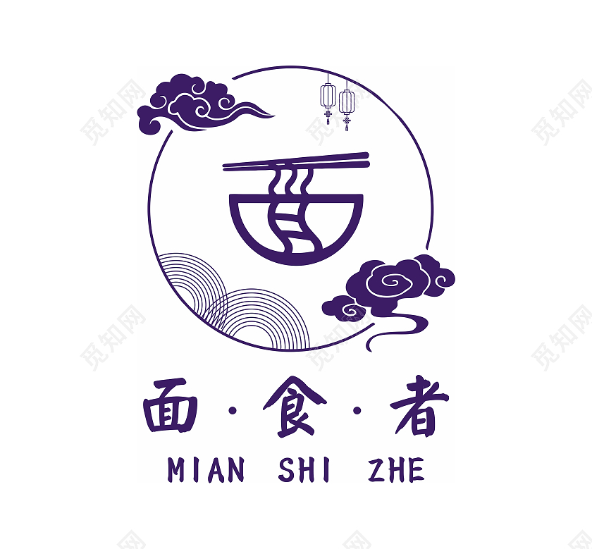面食者深夜食堂圆形logo祥云面餐饮logo