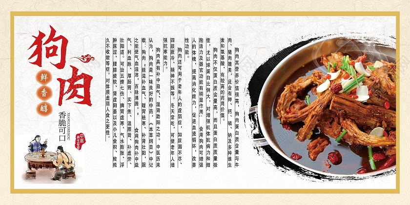 白色简约狗肉火锅美食传统美食展板