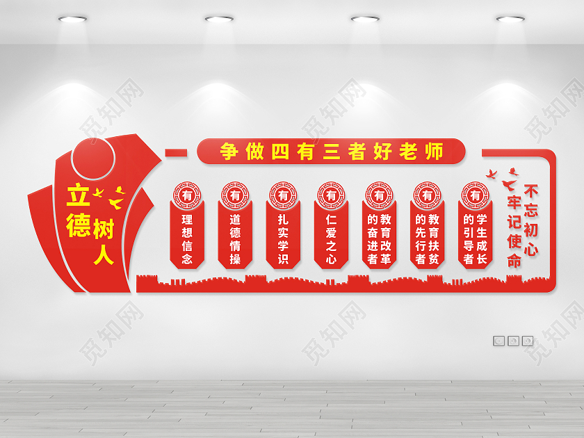 红色庄重醒目四有好老师文化墙争做四有三者好老师
