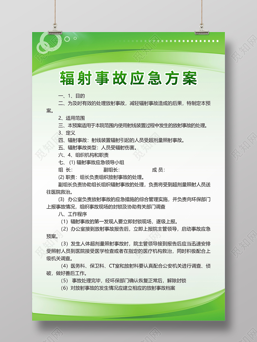 辐射事故应急方案应对措施模板设计方案海报