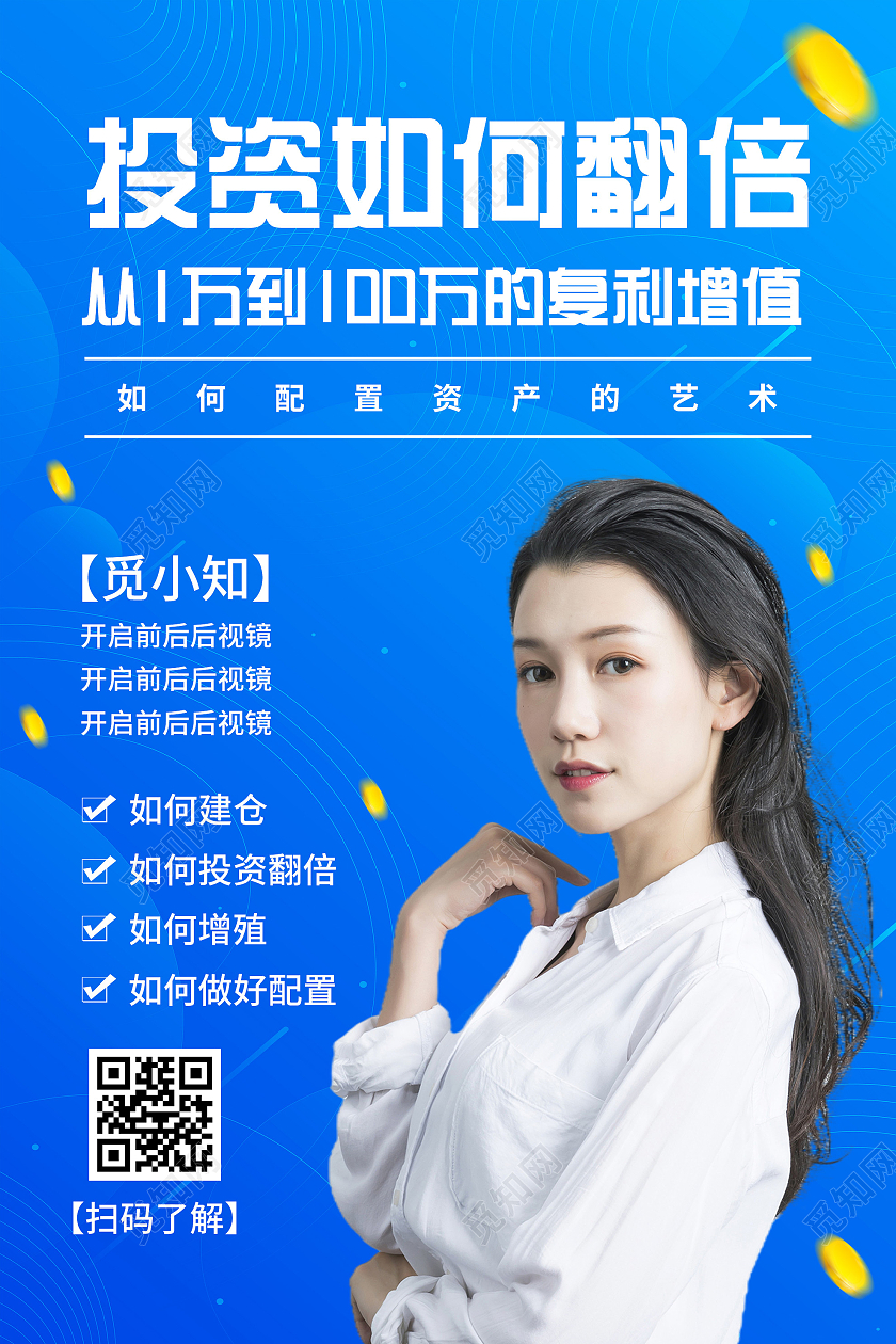 蓝色简约投资如何翻倍投资讲师宣传海报投资讲师海报