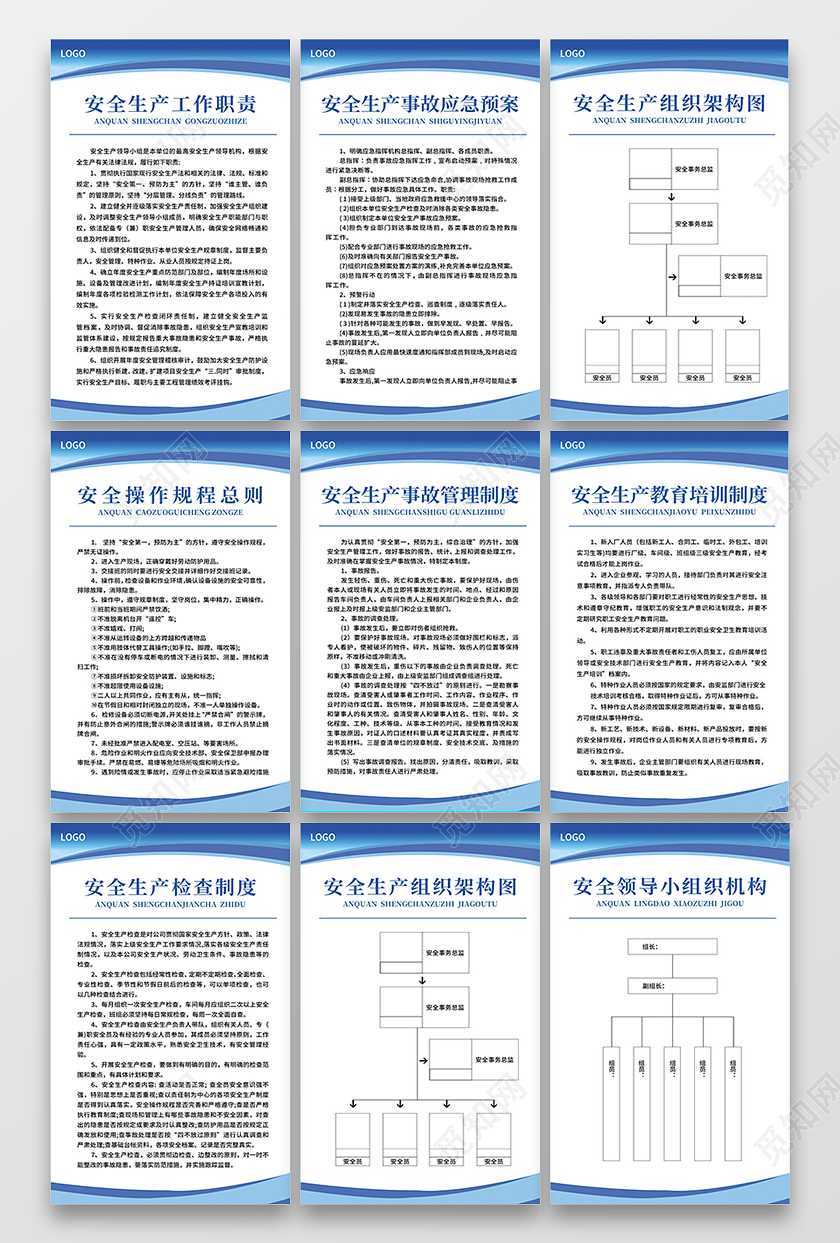 蓝色简约大气商务科技风安全生产管理制度制图套图制度套图
