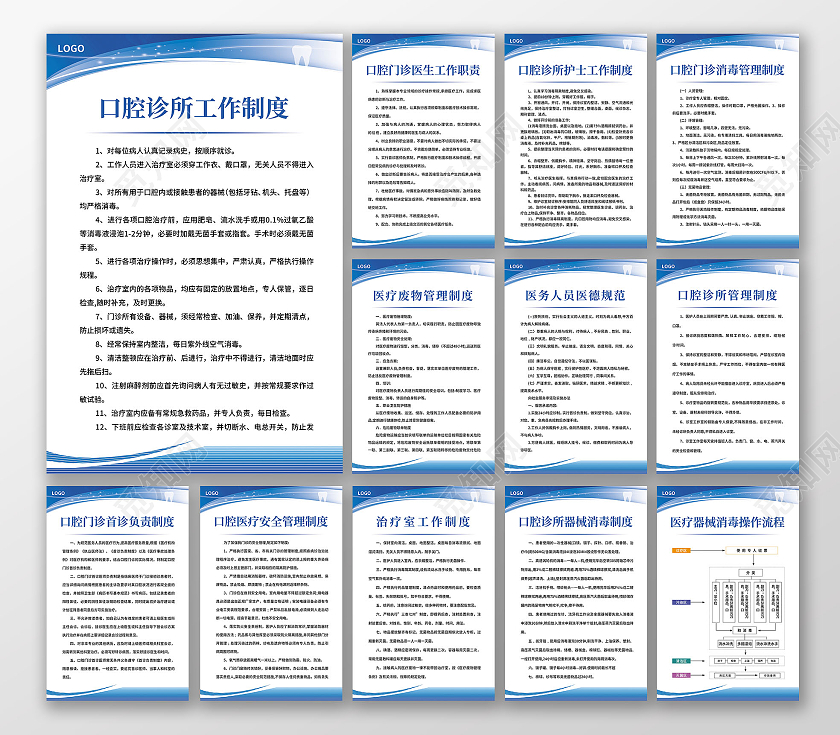 蓝色简约大气科技商务风口腔诊所制度套图制图套图