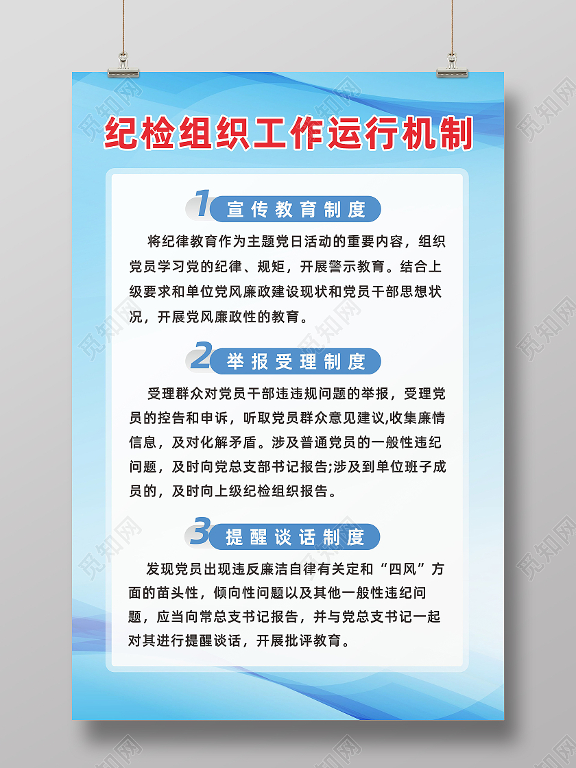 蓝色几何线条背景纪检组织工作运行机制制度牌