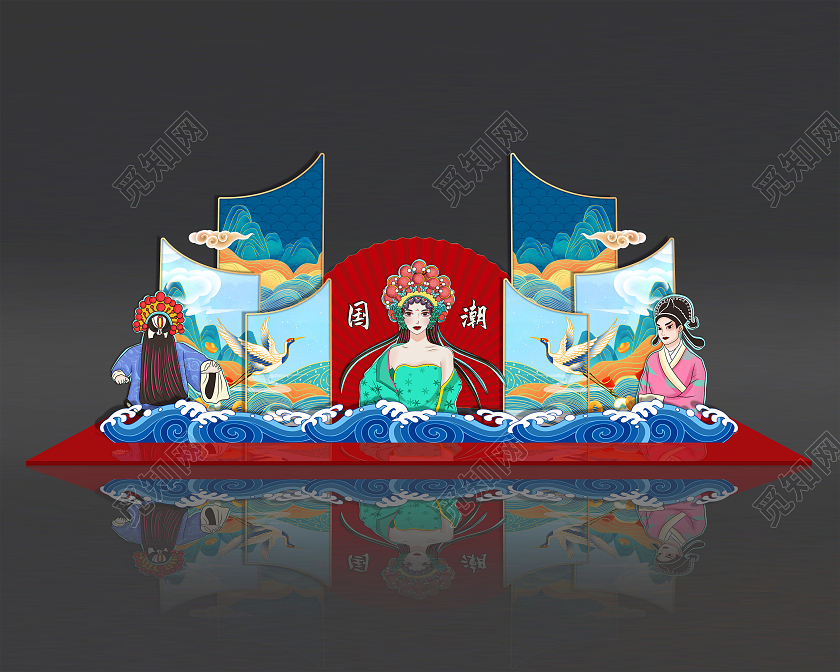 蓝色国潮喜庆新中式国潮国潮美陈