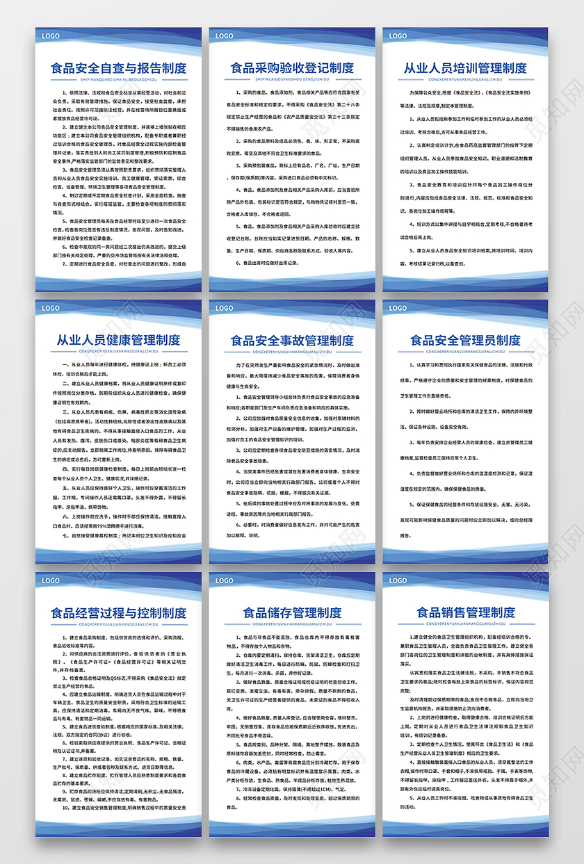 蓝色简约大气商务科技风食品安全管理制度制度套图