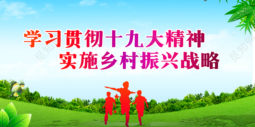 蓝色简约大气学习十九大精神实施乡村振兴战略乡村振兴展板