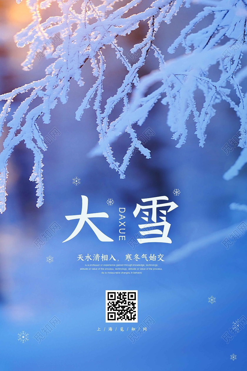 蓝色渐变时尚大气简约大雪节气海报