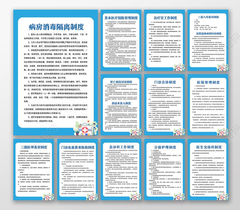 蓝色简约医院制度牌医疗卫生宣传海报制度套图