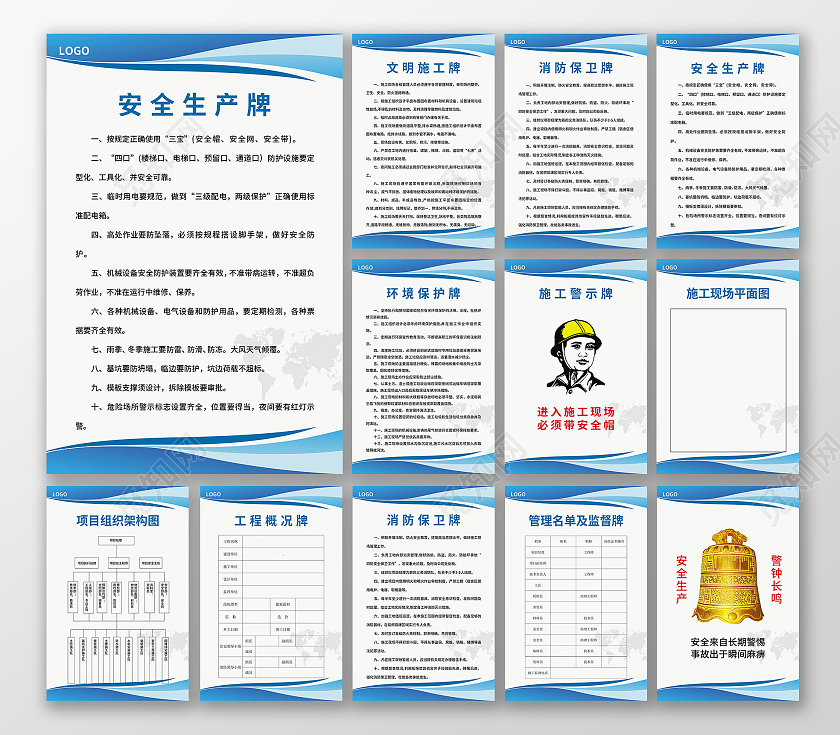 蓝色简约大气商务科技风建筑工地五牌一图制图套图制度套图