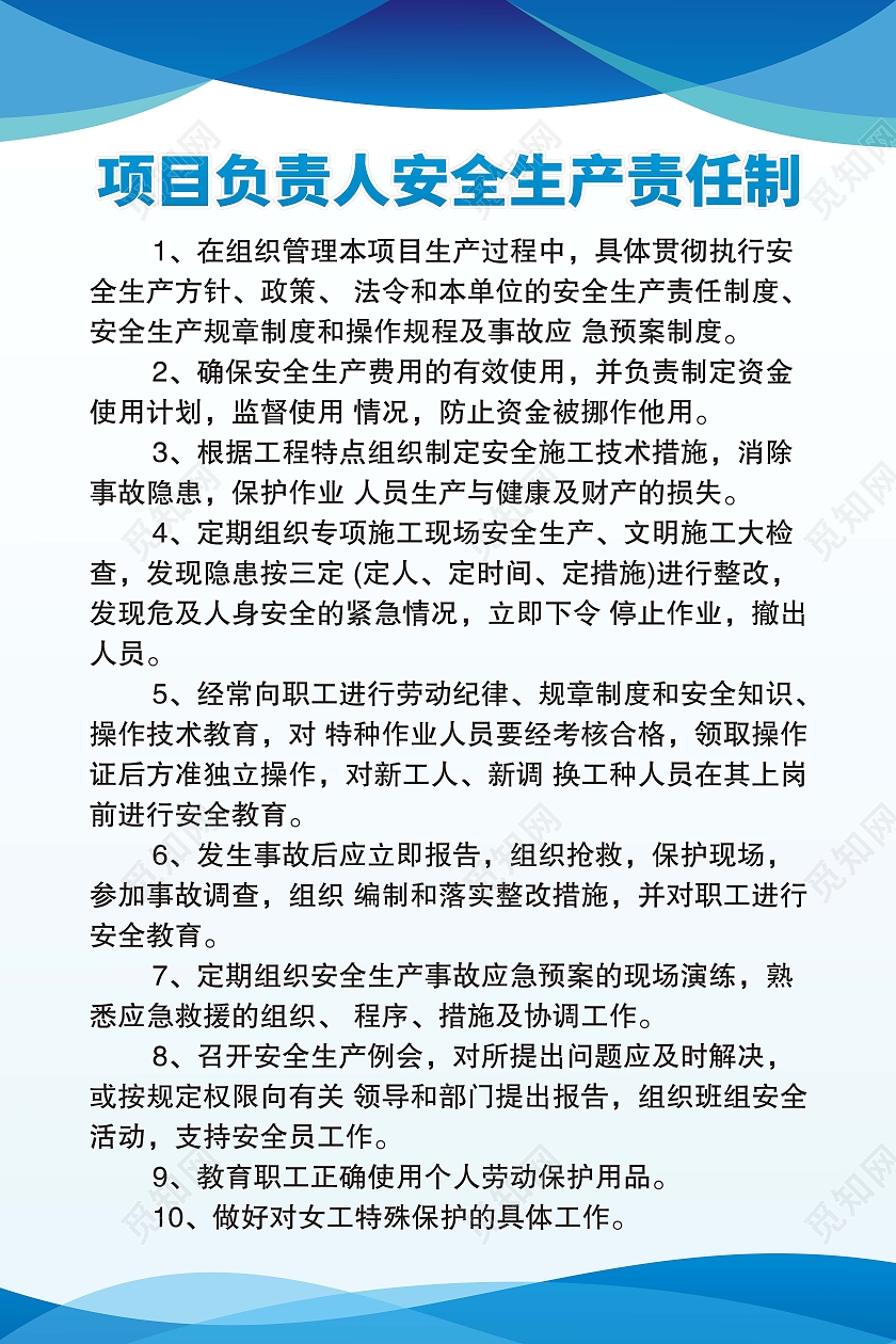 蓝色渐变大气施工员岗位职责制度套图