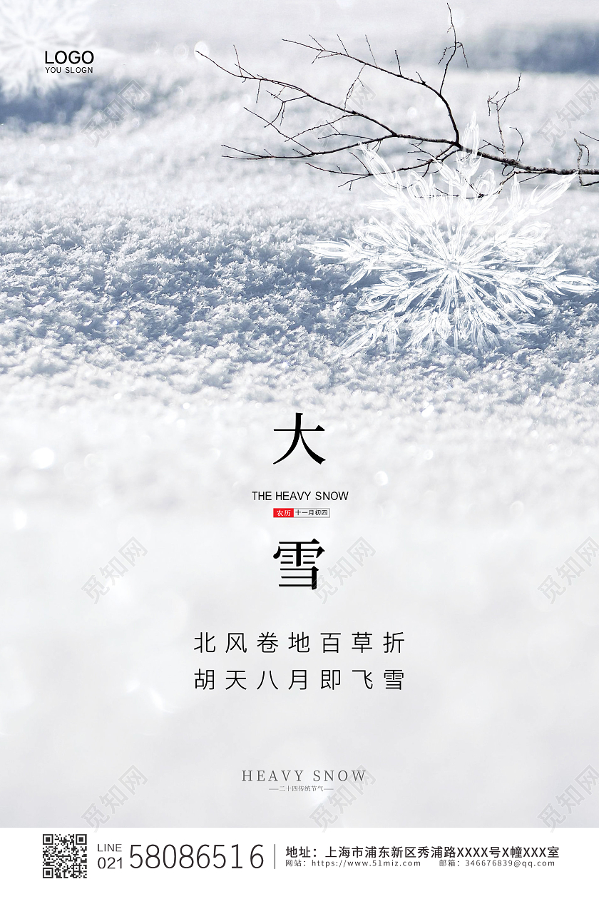 白色简约实拍传统节气大雪海报设计
