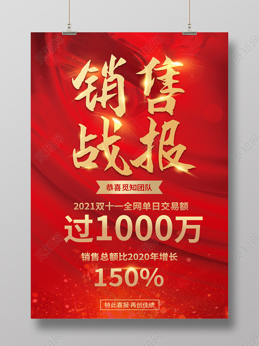 红色简约大气双十一销售战报战绩海报背景
