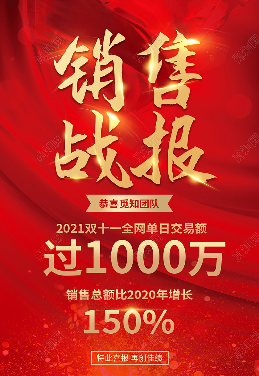 红色简约大气双十一销售战报战绩海报背景