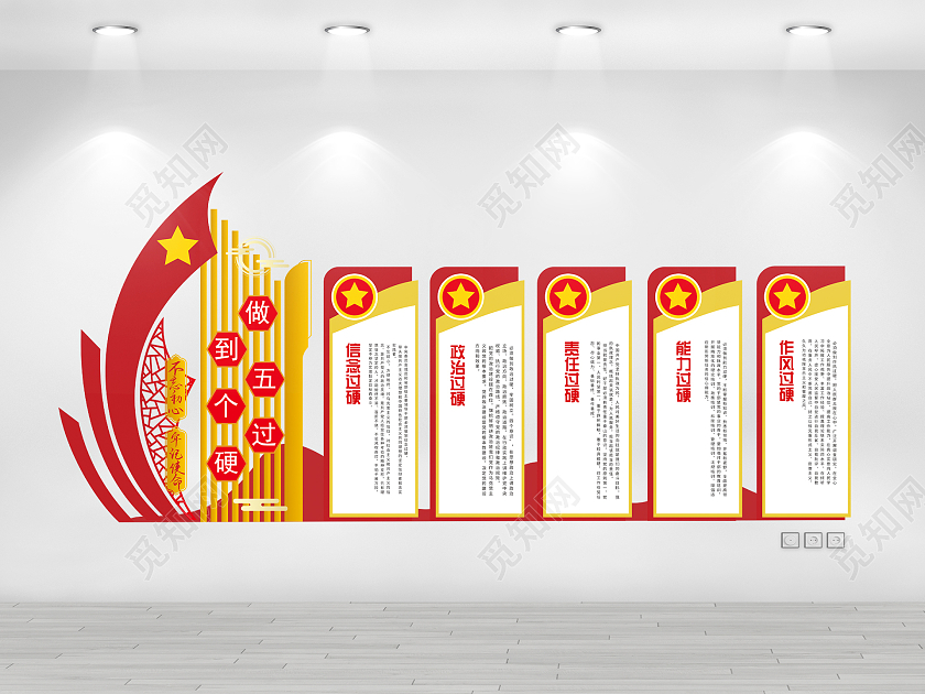 红色简约五个过硬宣传五个过硬文化墙文化墙