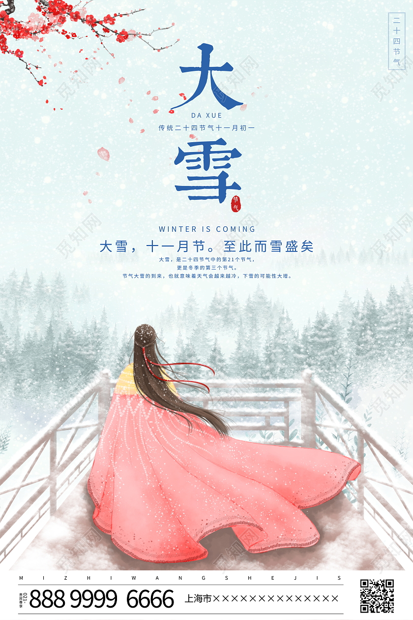 时尚插画风格传统二十四节气大雪海报设计